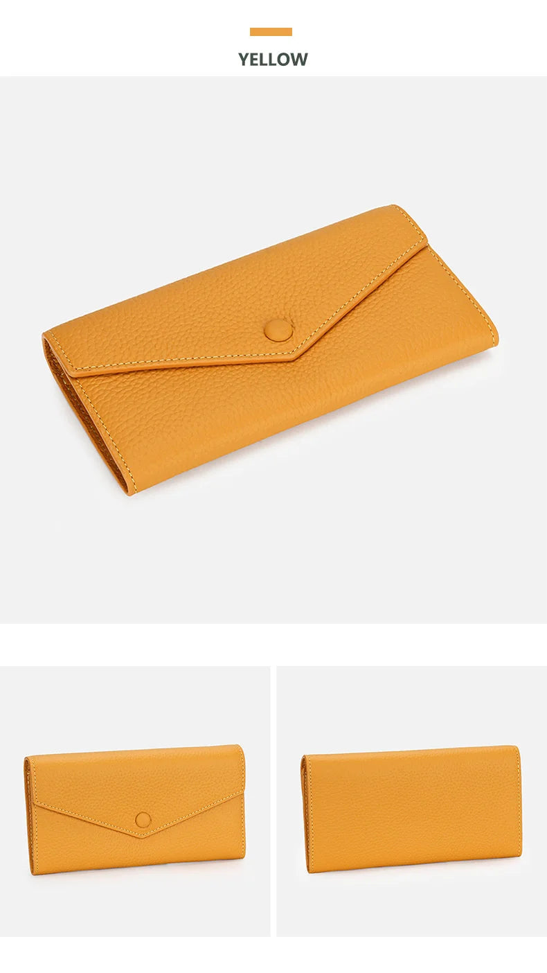 Ladies Genuine Leather Long Wallet Women's Large Capacity Clutch Wallet Envelope Multifunctional Mobile Phone Wallet Purse