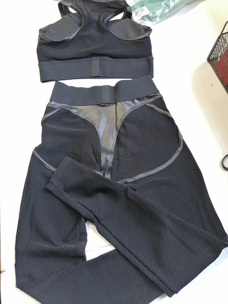 Gym Set Woman Sportswear Transparent Sport Outfit Women Tracksuit Sexy Mesh Yoga Clothing Suit for Fitness Black Pink Orange New