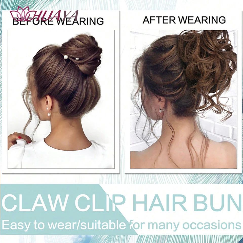HUAYA Synthetic Messy Curly Claw Hair Bun Chignon Hair Extensions Scrunchy Fake False Hair With Tail for Women Hairpieces