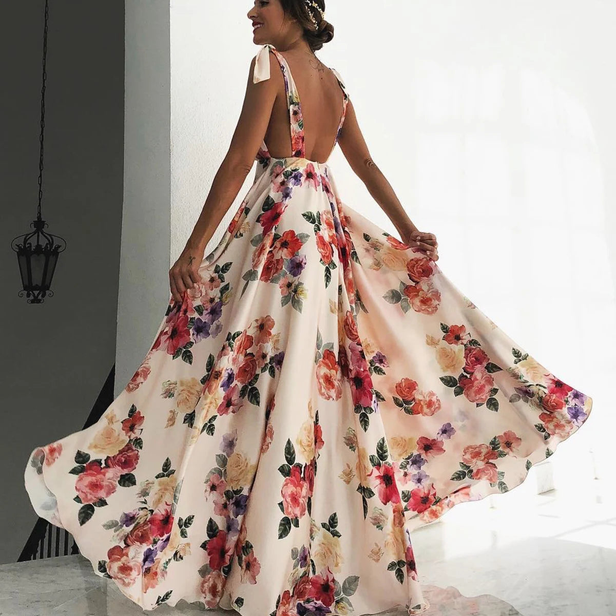 Boho Style Long Dress Beach Holiday Dress Halter Maxi Print Slip Dress Summer Women's Dress