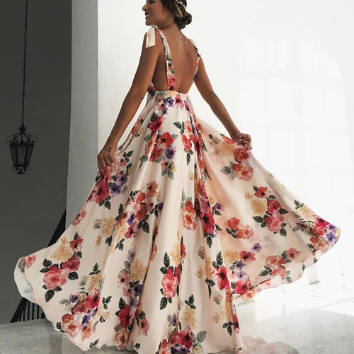 Boho Style Long Dress Beach Holiday Dress Halter Maxi Print Slip Dress Summer Women's Dress