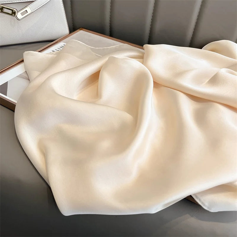 2024 Luxury Brand Silk Scarf for Women Large Shawl Wrap Headband Solid Design Hijab Beach Stoles Female Foulard Echarpe Bandana