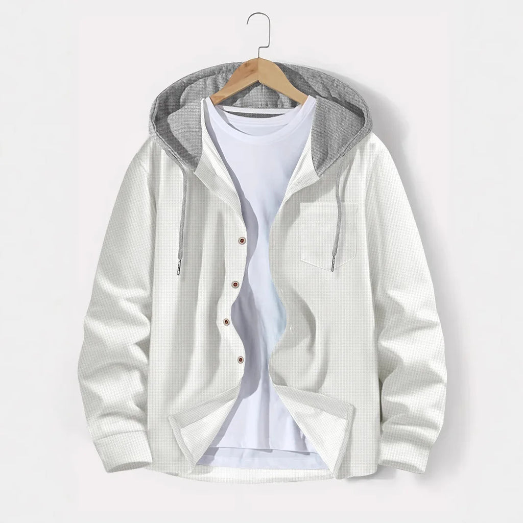 Spring and Autumn New Waffle Men's Casual Slim-Fit Hooded Long-Sleeved Cardigan Matching Color Fashion High Quality Tracksuit Pa