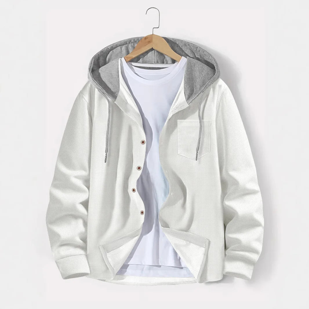 Spring and Autumn New Waffle Men's Casual Slim-Fit Hooded Long-Sleeved Cardigan Matching Color Fashion High Quality Tracksuit Pa