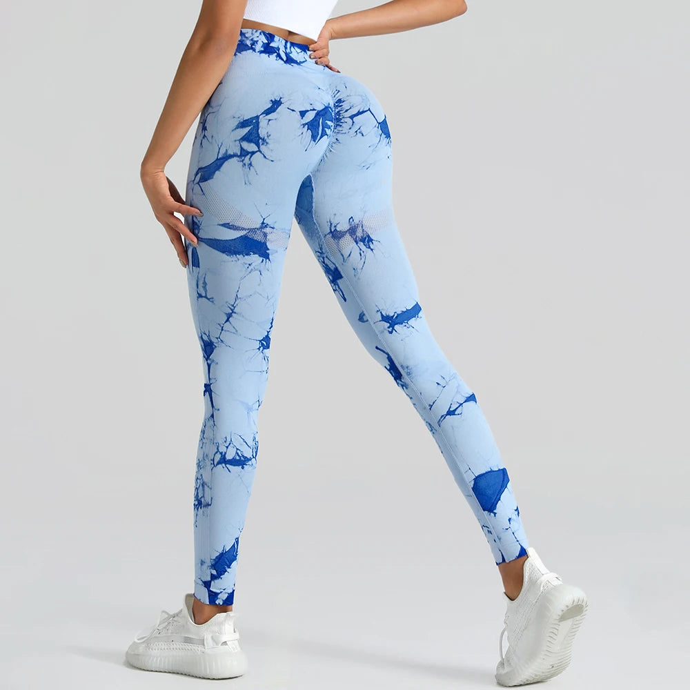 Women's High Waist Seamless Yoga Pants, Tie Dye Print Peach Shaped Butt Lifting Leggings for Running Fitness Workout
