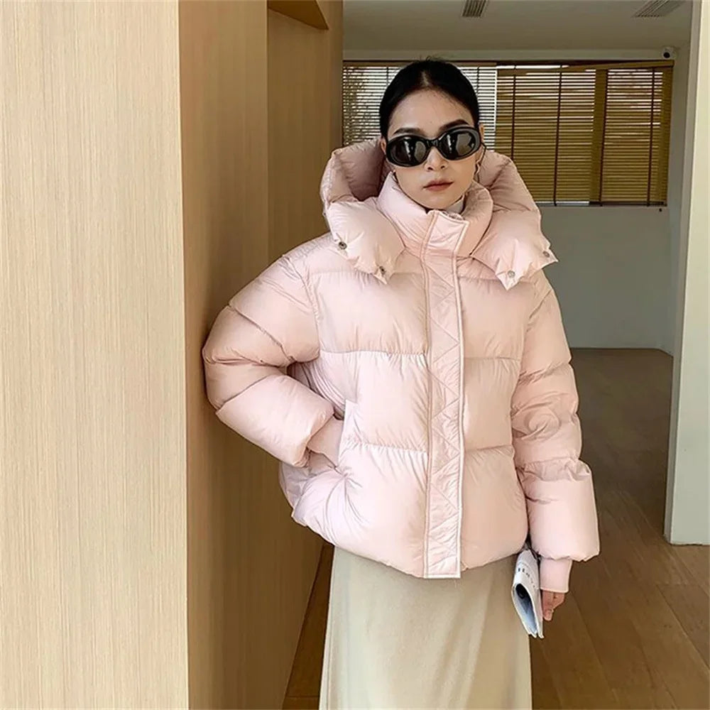 2024 Autumn Winter Fashion Hooded Thickened Down Cotton Jacket for Women High-end Women's Jacket Loose Warm Female's Coats Women