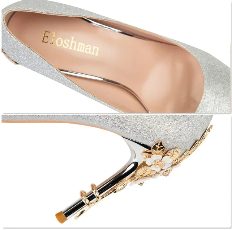 High End Metal Flower High Heels New European American Fashion Luxury Sexy Pointed Women's Shoes Banquet Party Casual Shoes