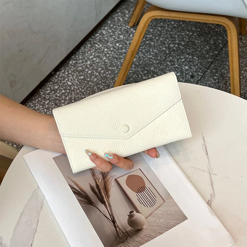 Ladies Genuine Leather Long Wallet Women's Large Capacity Clutch Wallet Envelope Multifunctional Mobile Phone Wallet Purse