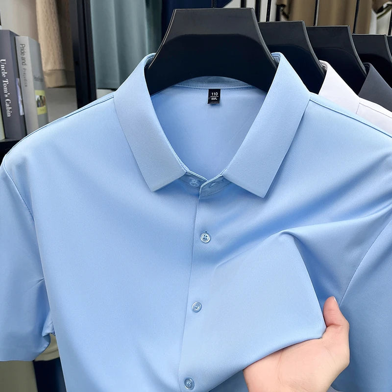 Mens Summer Business Short Sleeved Shirt Seamless Construction High Stretch Easy Care for AllDay Comfort