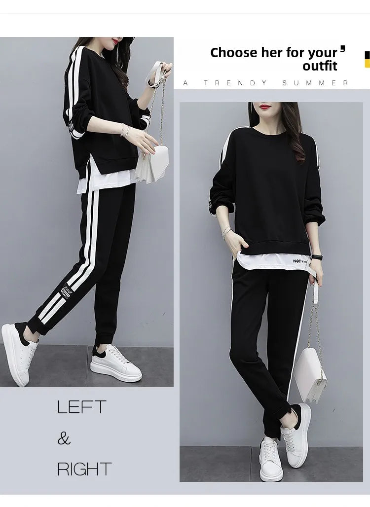Casual Sportswear Set for Women Spring Autumn New Style Loose Fashionable Large Size Trendy Sweatshirt Best Friend Outfit