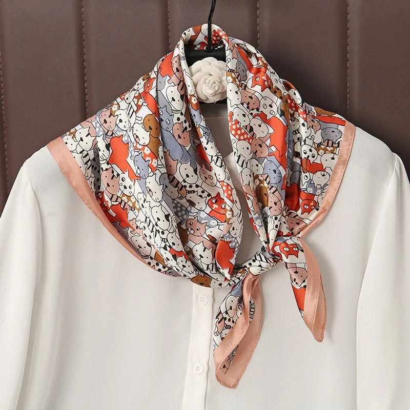 2025 Luxury 70cm Silk Square Scarf Women Print Satin Neck Tie Female Hair Wrist Bandana Headkerchief Shawl Wrap Hijab Echarpe