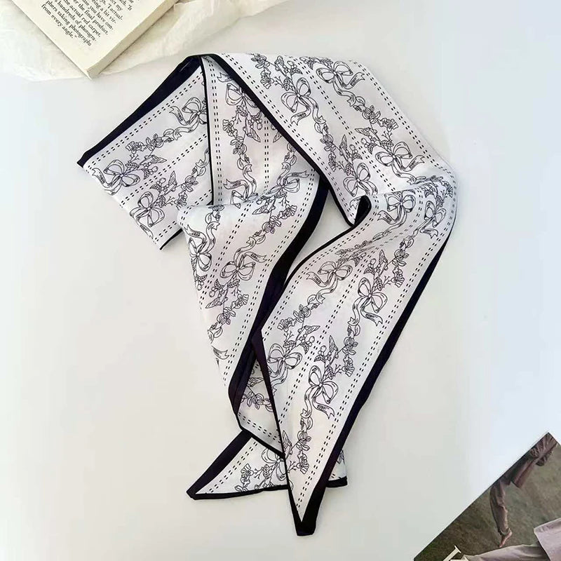 Luxury Brand Model Striped Printing Bag Handbag Handle Ribbon Scarf Small Silk Scarf Women Hair Band Neck Scarves Neckerchief