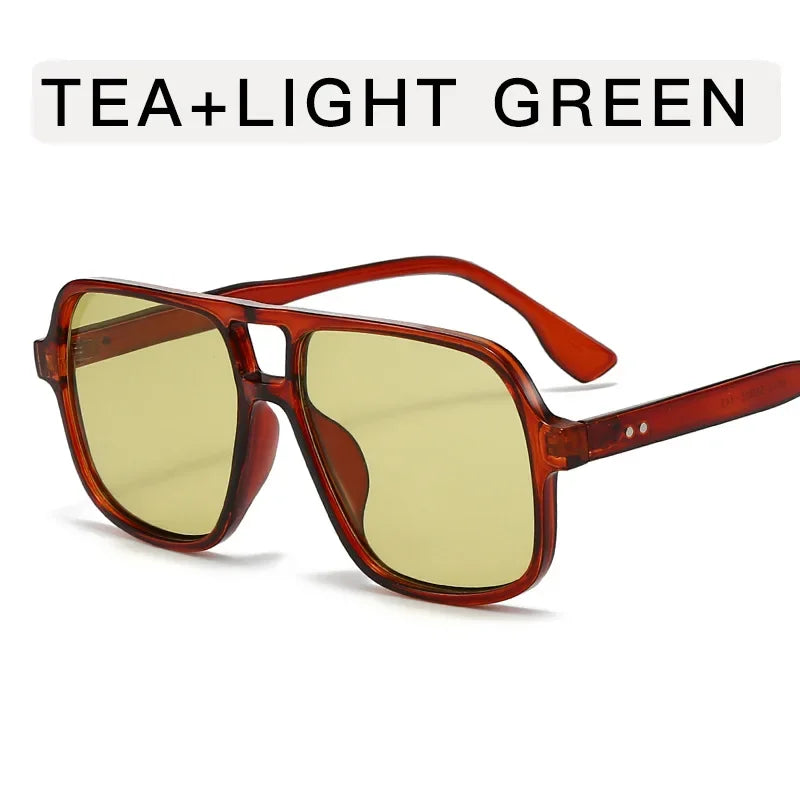 Vintage Double Bridge Square Pilot Sunglasses Women For Men Sun Glasses Punk Oversized Big Frame Luxury Brand Designer Shades