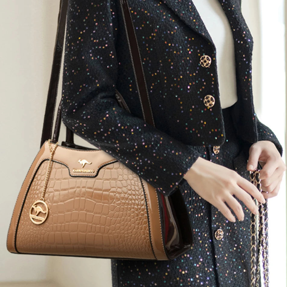 Luxury Patent Leather Handbags for Women Designer Crocodile Pattern Women's Shoulder Crossbody Bag Hobos Ladies Messenger Stone