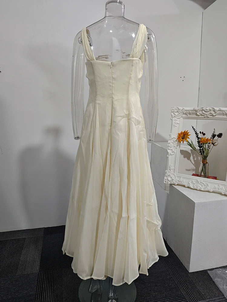 DEAT Elegant Dress Strapless Gauze High Waist Pleated A-line Big Swing Women's Evening Party Dresses 2026 Spring New 35Z2614
