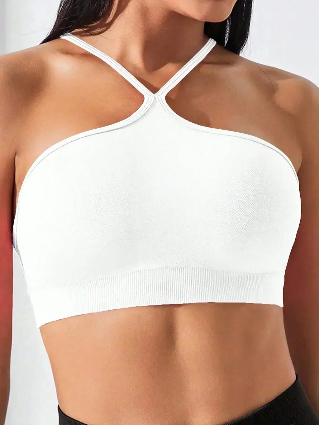 Women's Criss Cross Slim Fit Sports Cami Top Seamless Halter Crop Tee Shirt Tops Workout Tops