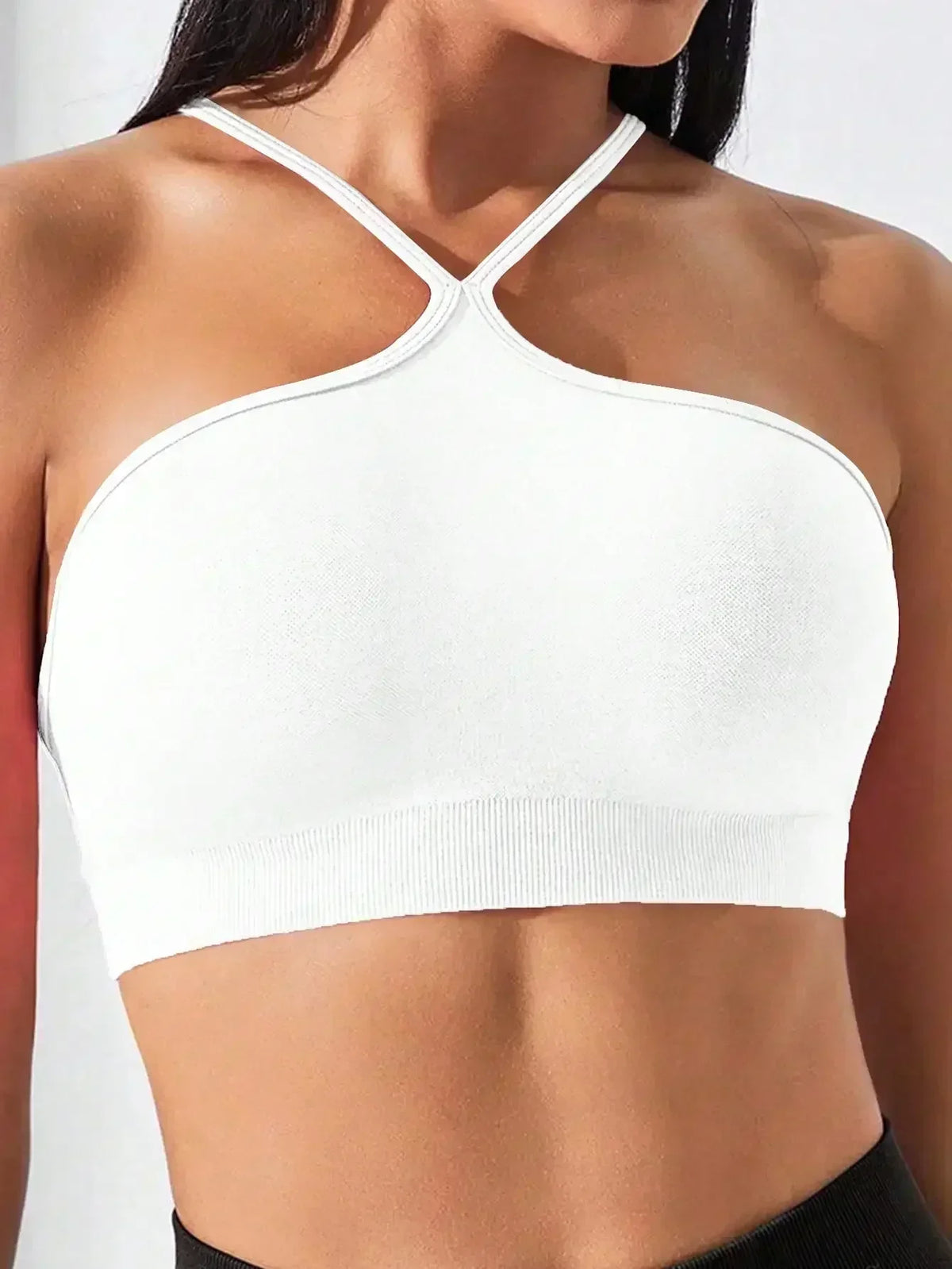 Women's Criss Cross Slim Fit Sports Cami Top Seamless Halter Crop Tee Shirt Tops Workout Tops