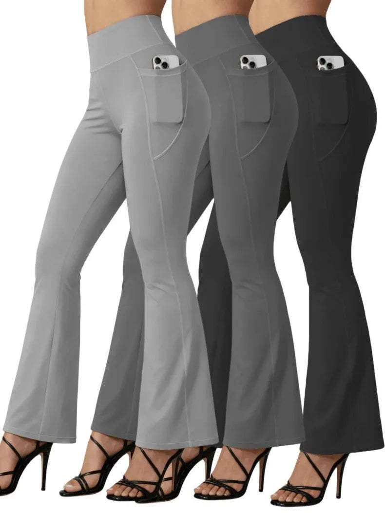 Neutral Pocket Flare Yoga Pants 2026 Spring Season High Waist Trousers for Women Bottoms Other Material 100%