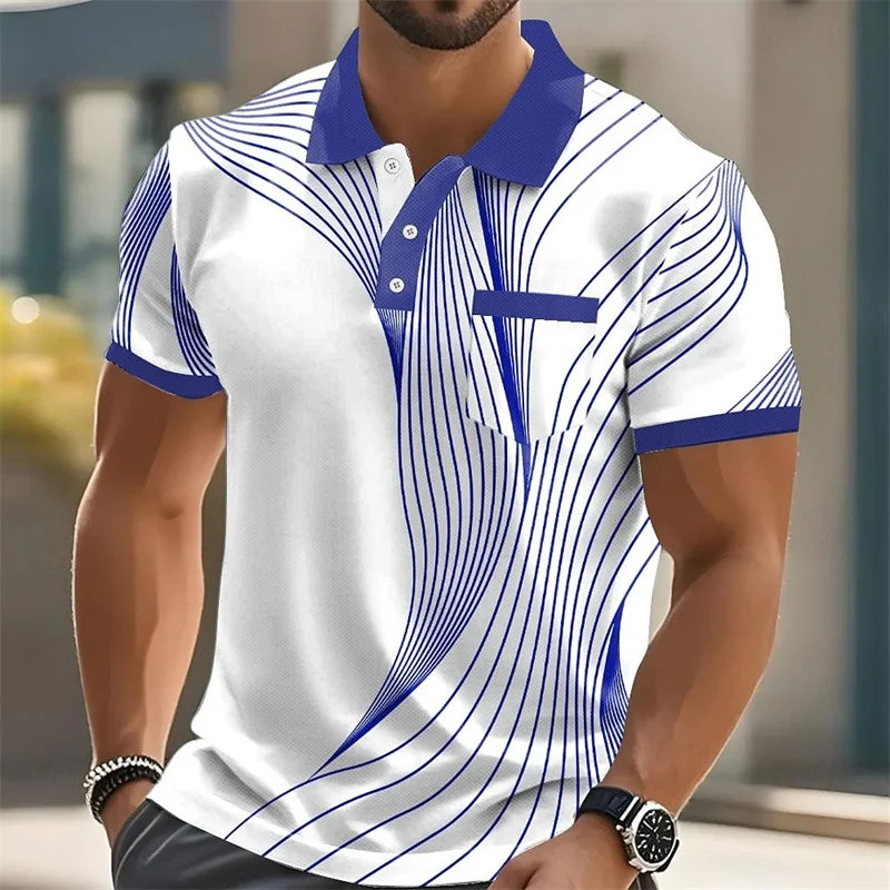 Summer Fashion Short Sleeve Men's Polo Shirt Striped 3D Printed Lapel Men's Top High Quality Men's Shirt Casual Wear