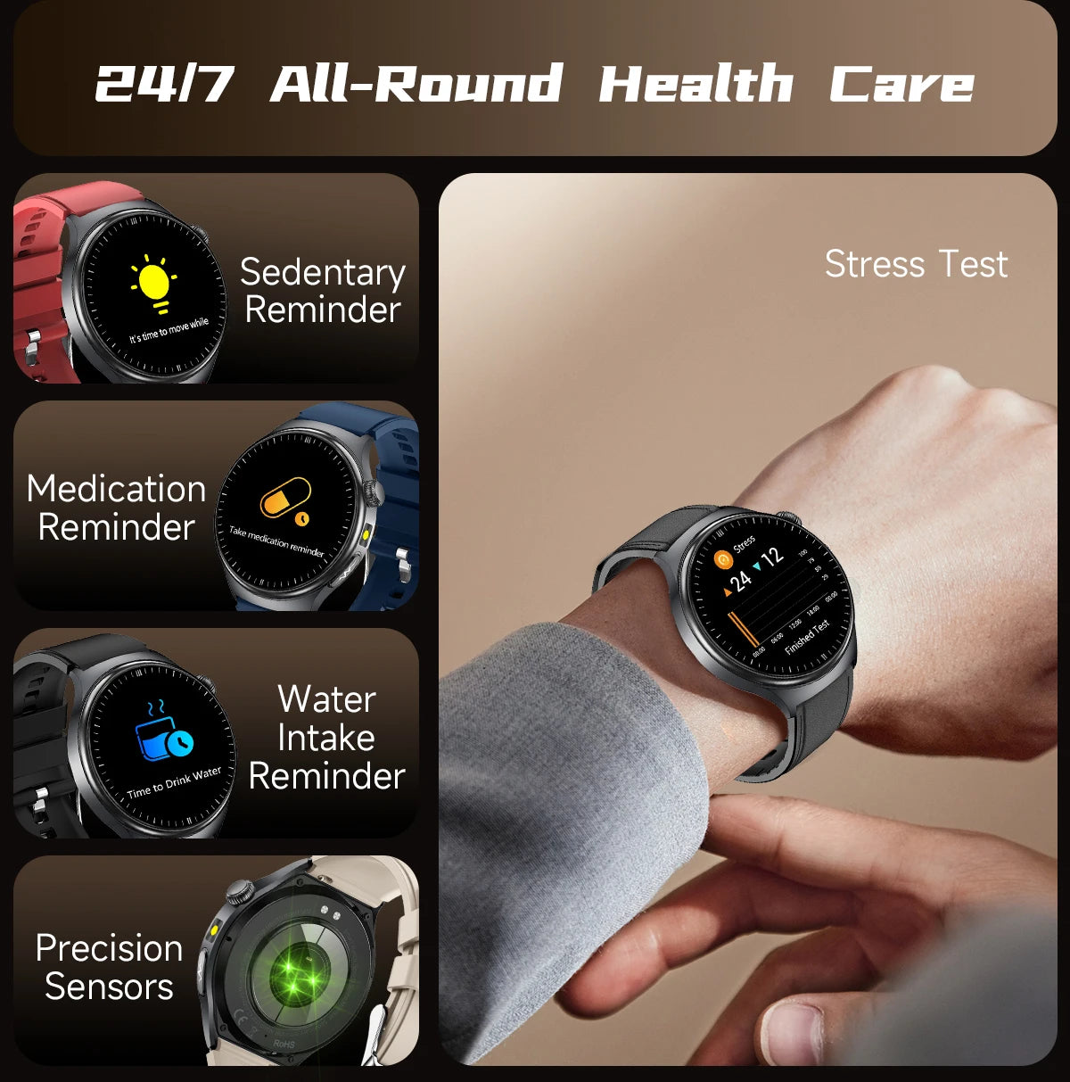 TK27 Men Smart Watch AMOLED ECG Health Monitoring Outdoors Flashlight Bluetooth Calling Sports Fitness Tracker Smartwatch