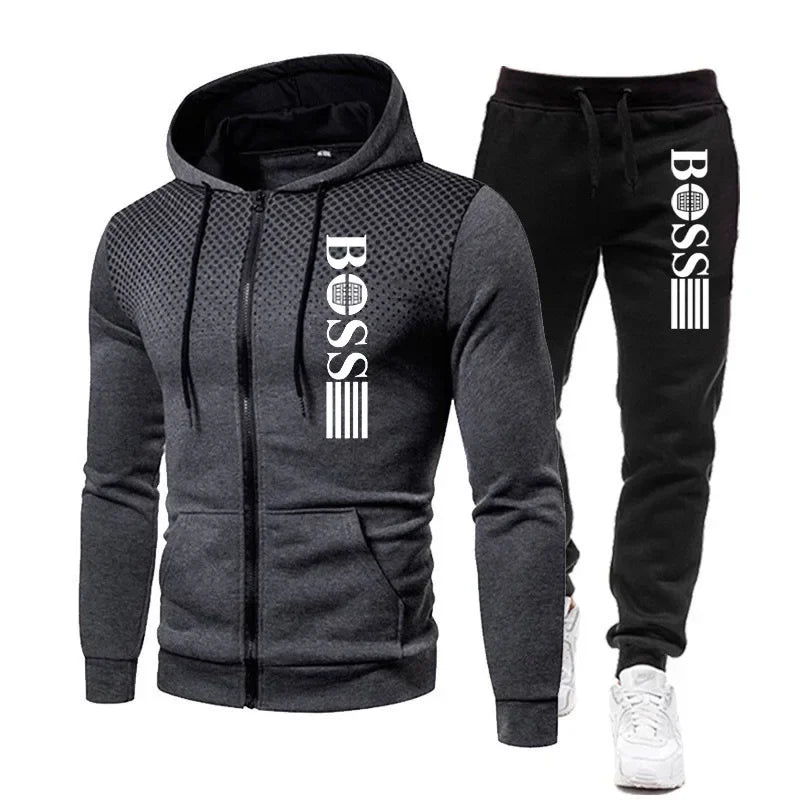 Two-piece Set of Warm Sportswear for Autumn and Winter, 2026New Style Fashionable Men's Zipper Hoodie + Casual Pants Set