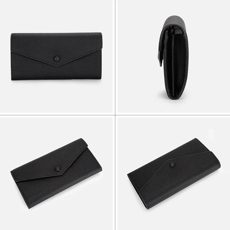 Ladies Genuine Leather Long Wallet Women's Large Capacity Clutch Wallet Envelope Multifunctional Mobile Phone Wallet Purse