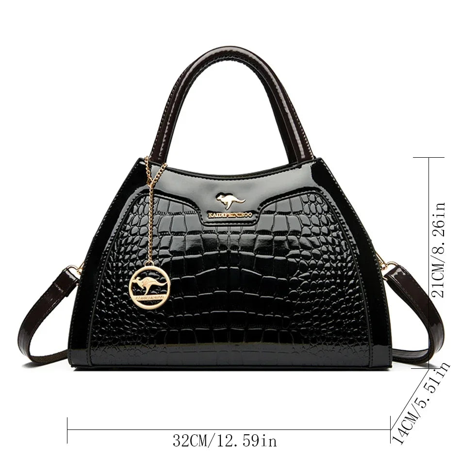 Luxury Patent Leather Handbags for Women Designer Crocodile Pattern Women's Shoulder Crossbody Bag Hobos Ladies Messenger Stone