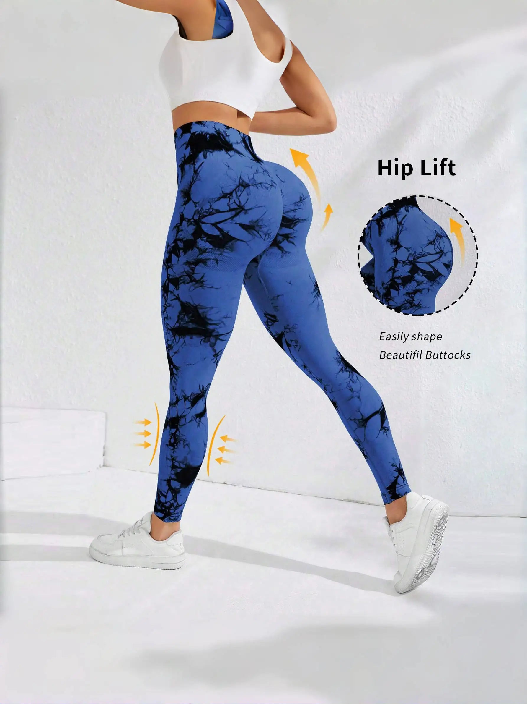 Women's High Waist Seamless Yoga Pants, Tie Dye Print Peach Shaped Butt Lifting Leggings for Running Fitness Workout