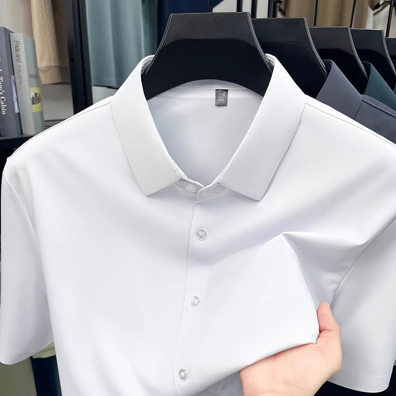 Mens Summer Business Short Sleeved Shirt Seamless Construction High Stretch Easy Care for AllDay Comfort