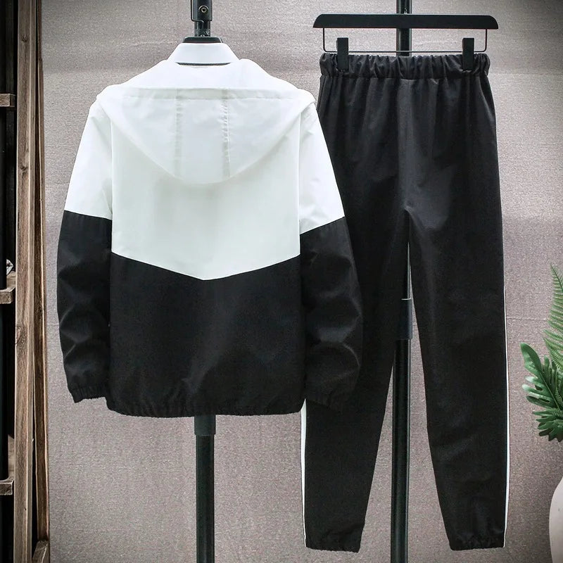 M-6XL New Men's Sportswear Set from Japan South Korea Autumn Casual Wear Men's Hooded Jacket Leg Tied Pants Trendy Casual Suit