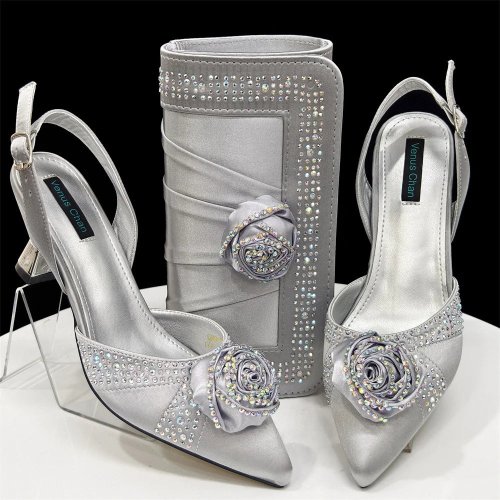 Green Women Shoes And Bag Set African Ladies High Heels Evening Pumps Match With Handbag Clutch Sandals Femmes Sandales CR955