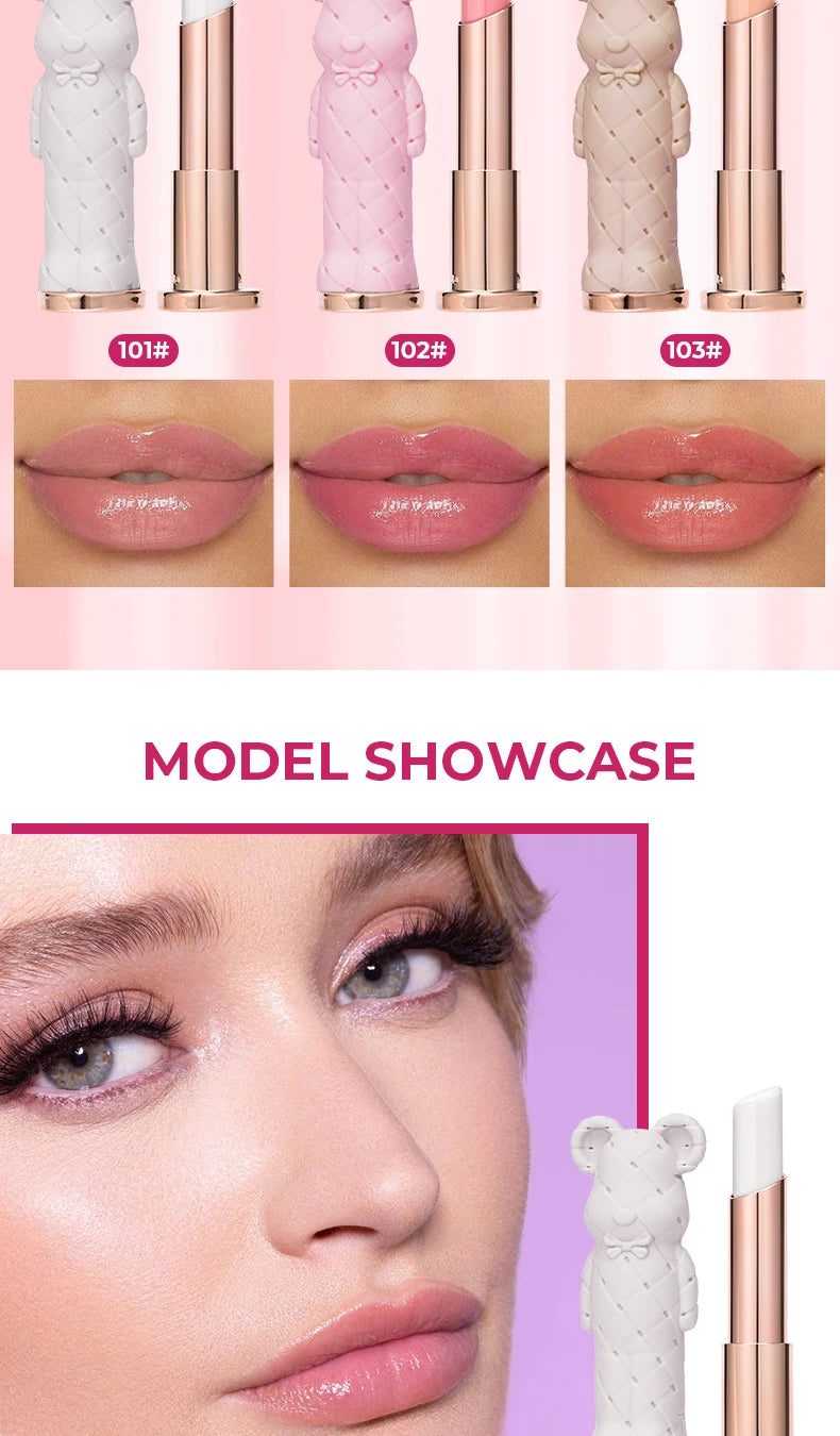 BEAUTY GLAZED Pink Bear Long Lasting Moisturizing Waterproof Natural Lip Balm Natural Formula Repairs Dry Lips Makeup