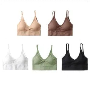 5-Piece Set of Sports Seamless Bras, Comfortable Wire-Free Bras, V-Neck Bandeau Spaghetti Strap Bras, Push-Up Bras / Underwear /