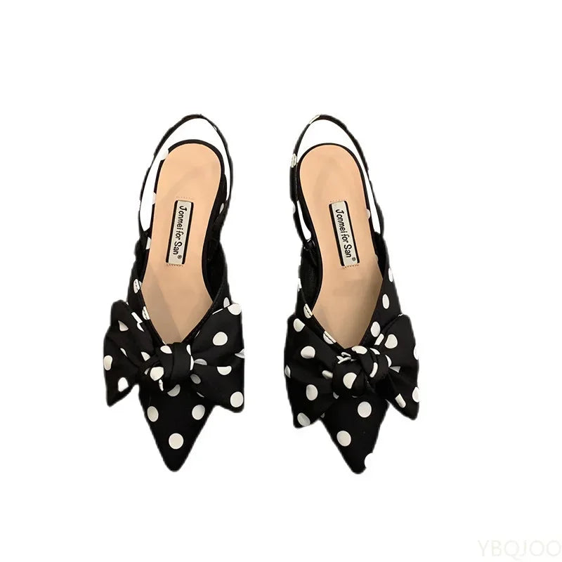 Bow Sandals Women 2026 Summer Pointed Low Heel Sandals Women Fashion Baotou Thin Strap Sandals High Heels Sandalias De Mujer