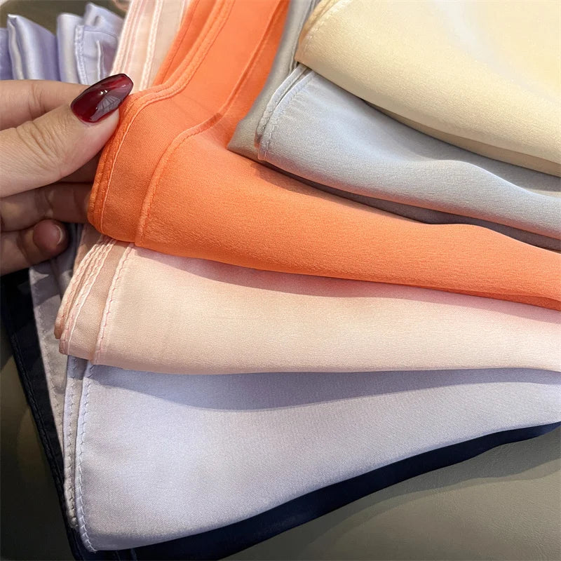 2024 Luxury Brand Silk Scarf for Women Large Shawl Wrap Headband Solid Design Hijab Beach Stoles Female Foulard Echarpe Bandana