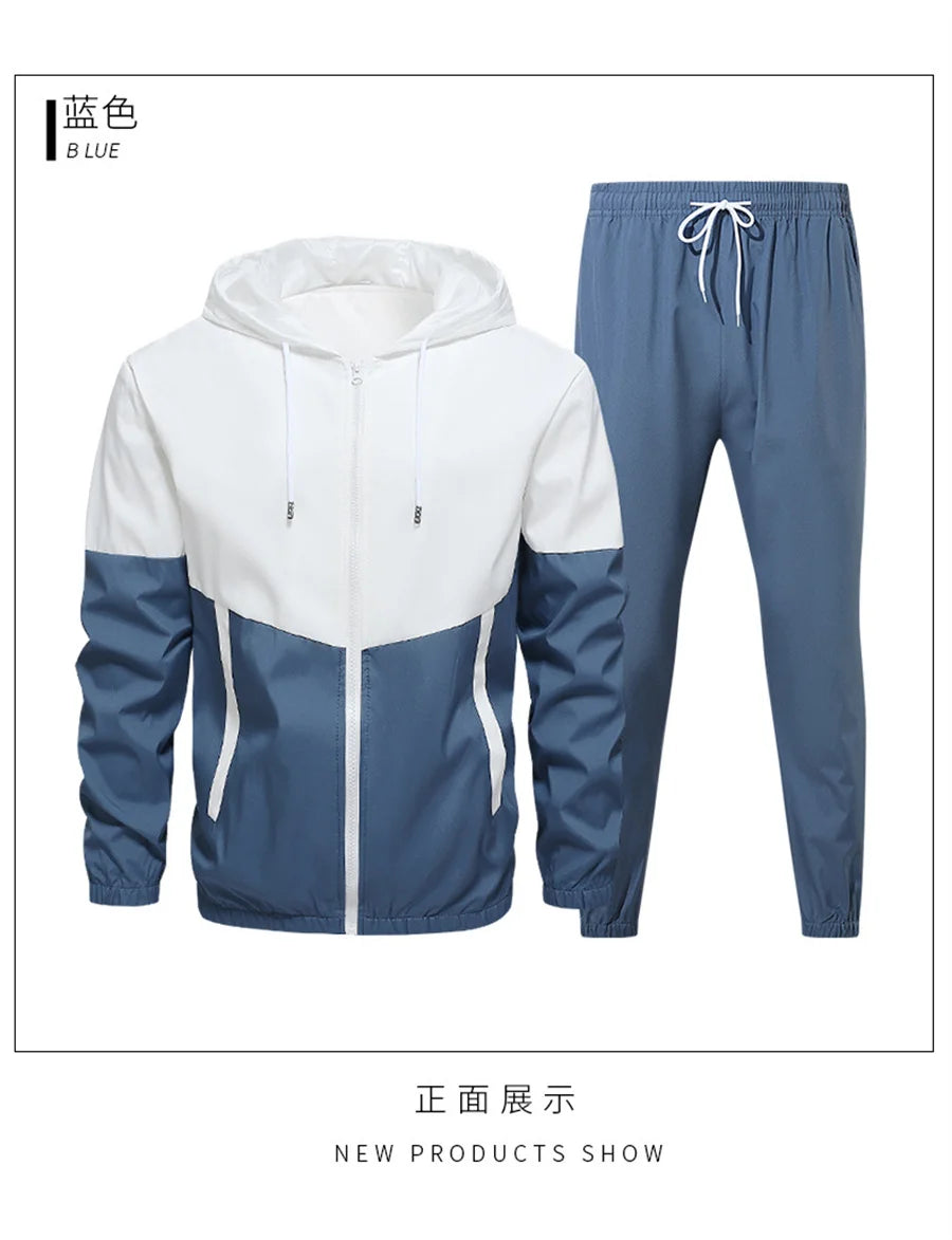 2026 Casual Joggers Patchwork Men Tracksuit Spring Autumn Hooded Zipper Jackets and Sweatpants 2 Pieces Suits Male Sportswear