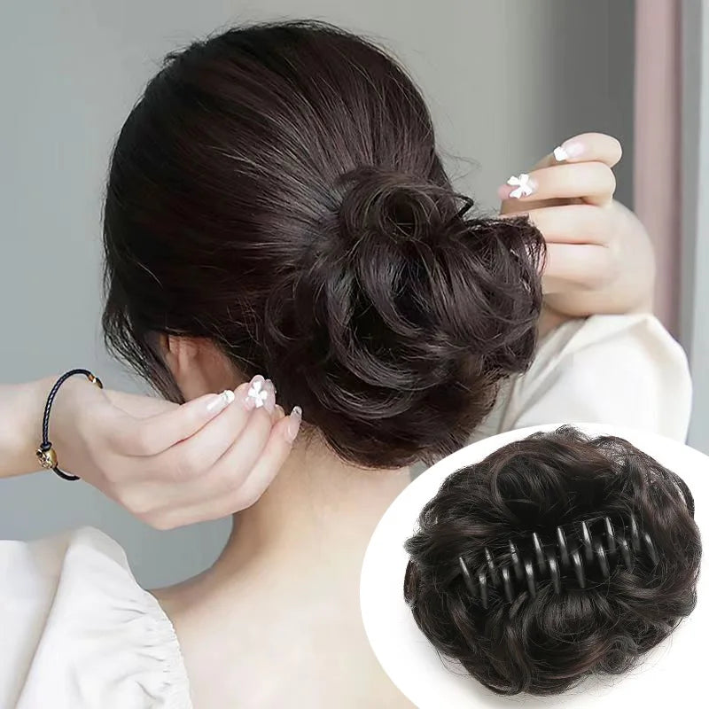 Sunslymei Synthetic Hair Bun Grab Clip in Chignon Hairpiece Curly Messy Ponytail Hair Extensions Scrunchie Hairpieces for Women