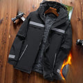 Thiened Fce Workwear Jaet ex Warm Windproof Reflective Cotton Coat Men's Casual Sle Removable Hat Zipper Closure