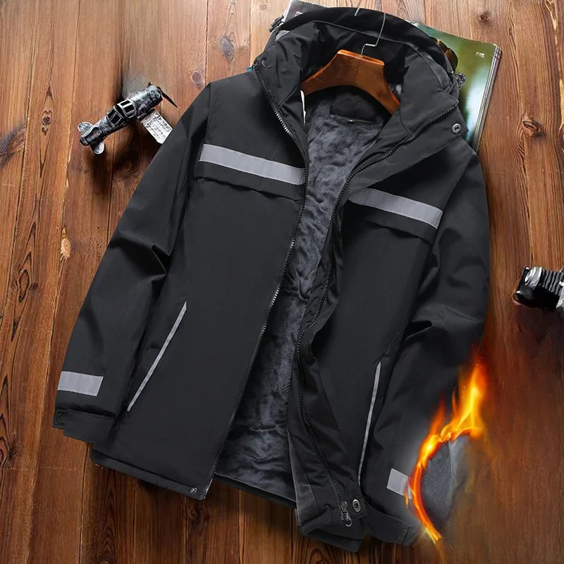 Thiened Fce Workwear Jaet ex Warm Windproof Reflective Cotton Coat Men's Casual Sle Removable Hat Zipper Closure