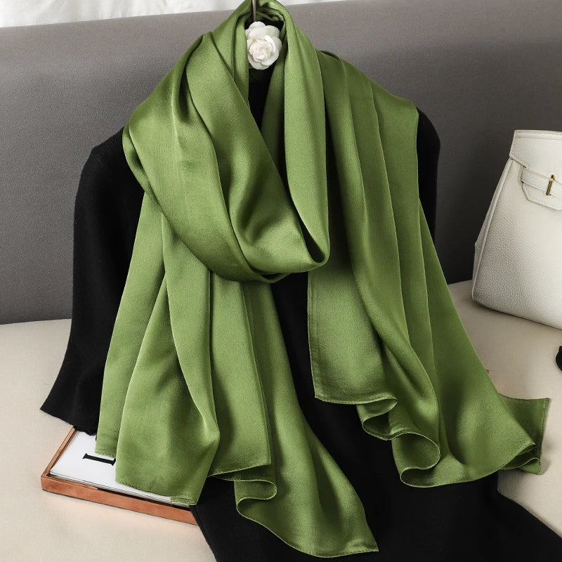 2024 Luxury Brand Silk Scarf for Women Large Shawl Wrap Headband Solid Design Hijab Beach Stoles Female Foulard Echarpe Bandana