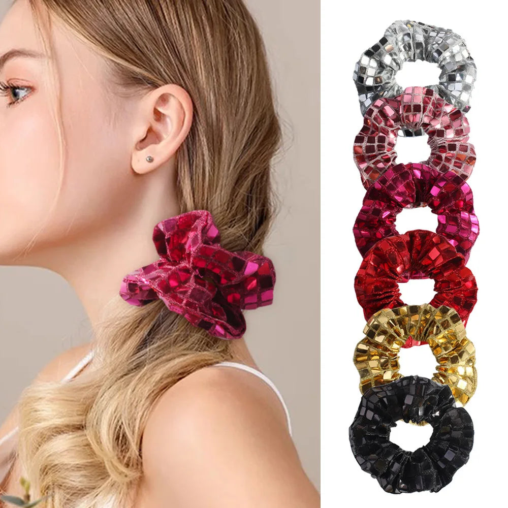 Square sequined large intestine hair band high elastic ponytail women's high-end fabric headrope hair accessories