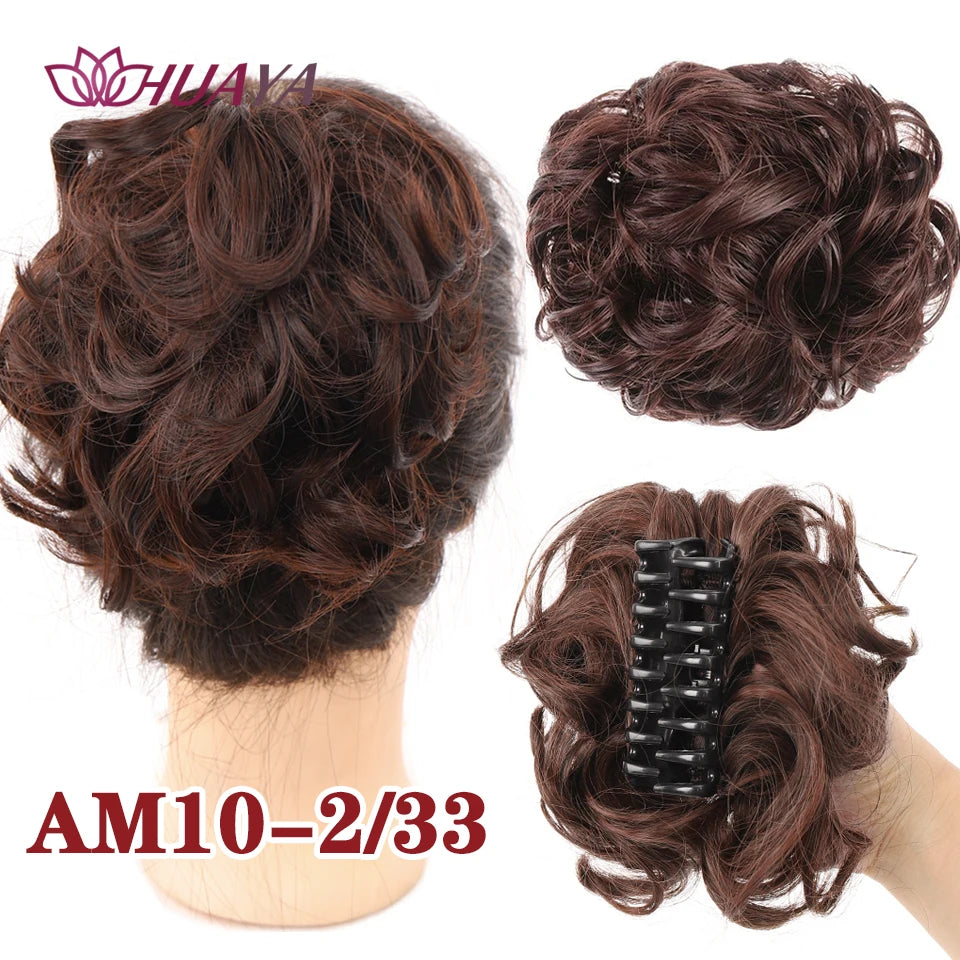 HUAYA Synthetic Messy Curly Claw Hair Bun Chignon Hair Extensions Scrunchy Fake False Hair With Tail for Women Hairpieces