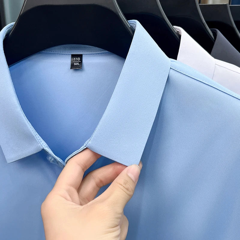 Mens Summer Business Short Sleeved Shirt Seamless Construction High Stretch Easy Care for AllDay Comfort