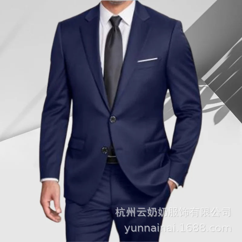 Men's Slim Fit Two-Piece Suit Set Casual Business Formal Wedding Groomsmen High-End Sensation Polyester Fashion Urban