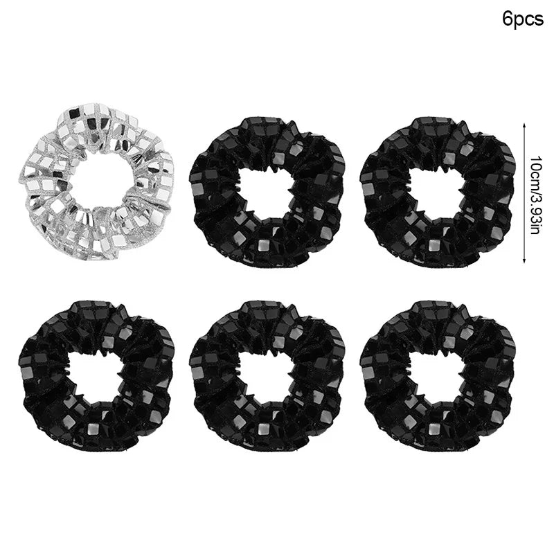 6Pcs Sequin Disco Ball Hair Ties Band for Girls 70s Music Birthday Bachelorette Wedding Party Theme Favors Hair Accessories