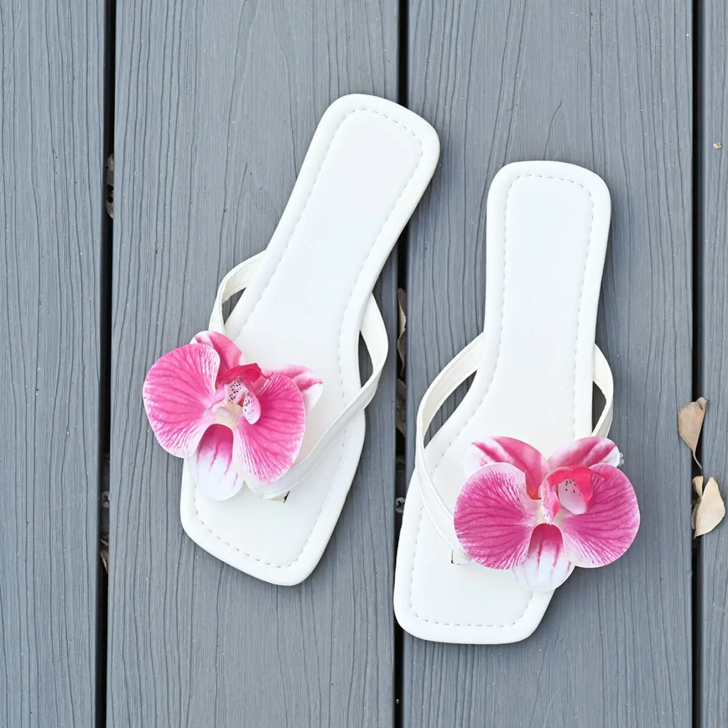 Flip Flops Women Slippers 2025 Square Toe Flat Sandals Outdoor Casual Slippers Women Fashion Flowers Shoes Ladies Slides Women