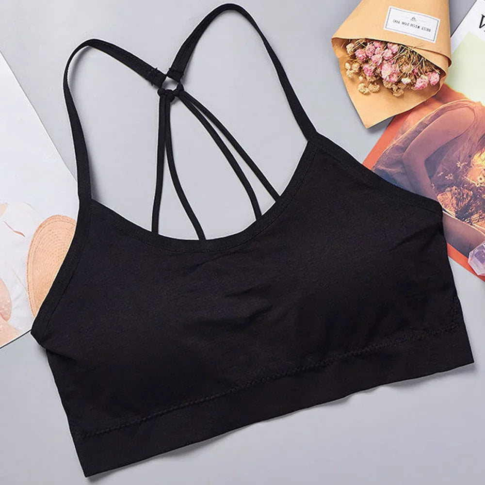 Sports Undertop Women Yoga Fitness Seamless Crop Top Wide Letter Straps Comfortable Workout Activewear Back Without Underwire I