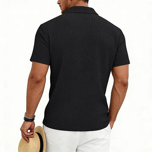 European and American Men's Casual Jacquard Shirt Men's Summer Solid Color Lapel Breathable Men's Short-Sleeved Shirt Top