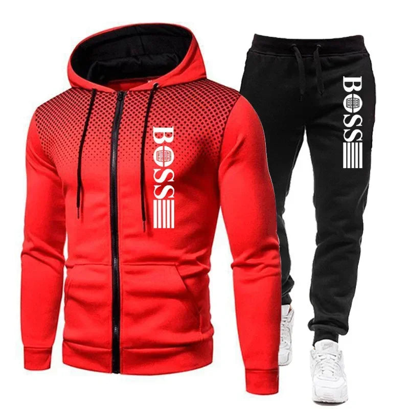 Two-piece Set of Warm Sportswear for Autumn and Winter, 2026New Style Fashionable Men's Zipper Hoodie + Casual Pants Set