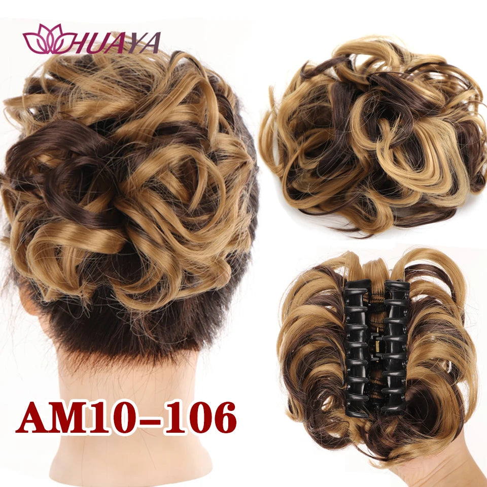 HUAYA Synthetic Messy Curly Claw Hair Bun Chignon Hair Extensions Scrunchy Fake False Hair With Tail for Women Hairpieces